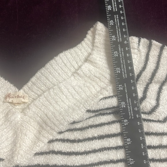 Hem & Thread white with black stripes sweater V front & back neck, SUPER SOFT - Picture 5 of 7